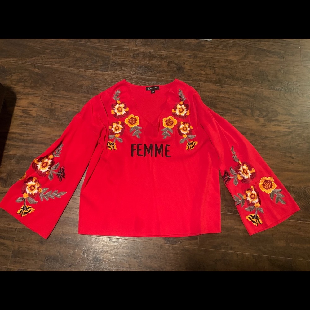 INC red sweater with flower appliqués size XL